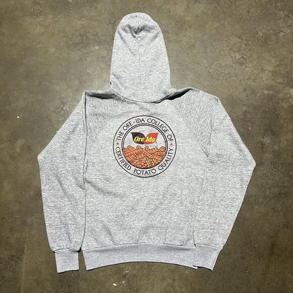 Vintage 70s Ore-Ida College French Fries Grey Raglan Hoodie - Picture 3 of 4